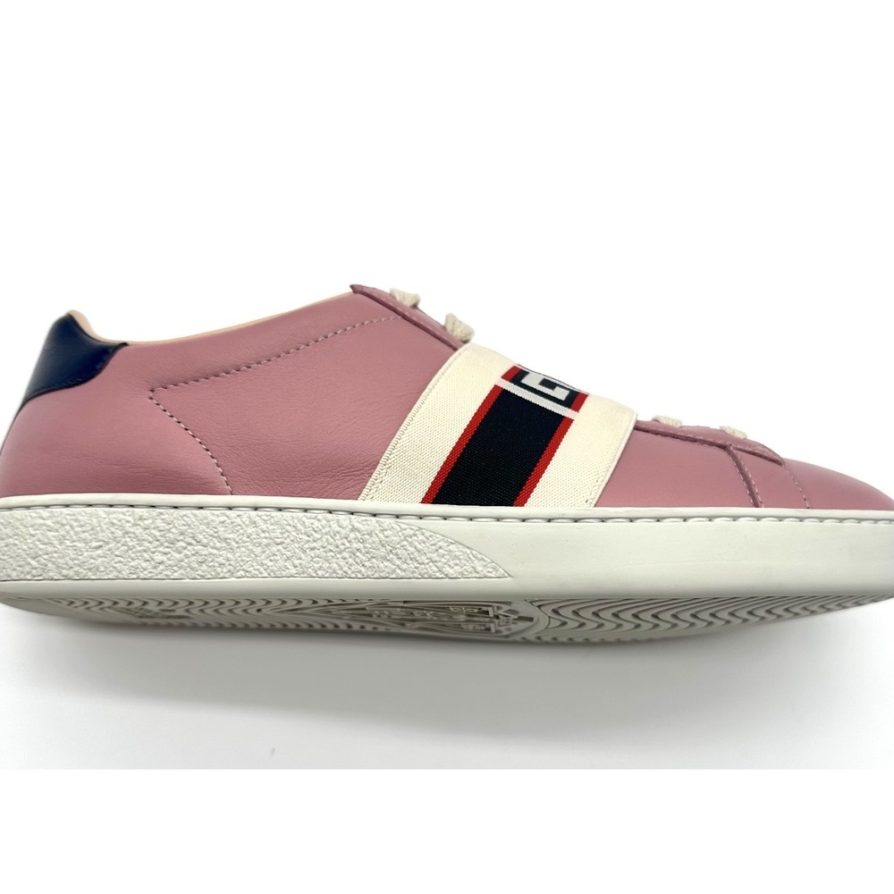 Gucci Bubblegum Pink Leather Ace Logo Stripe Strap Low Top Sneakers 6/36.5 - Picture 13 of 17